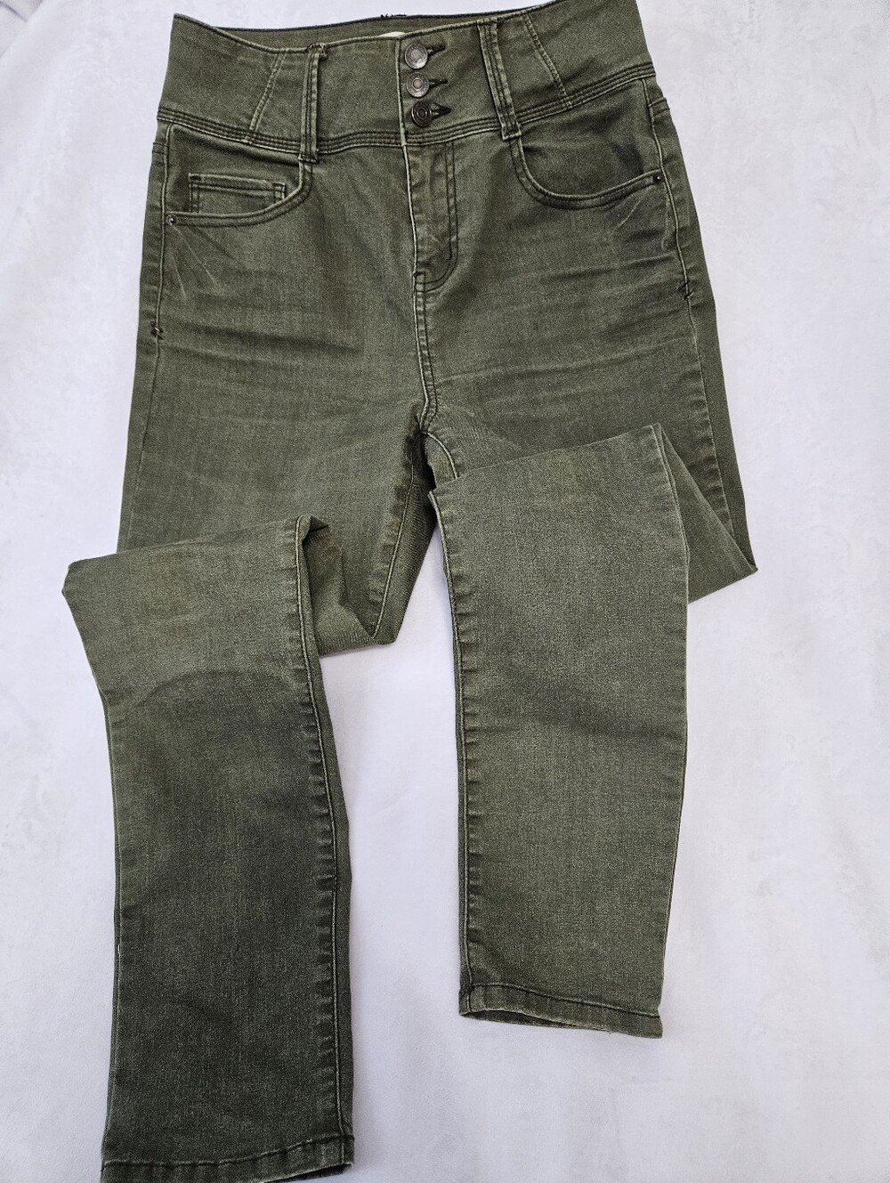 Ladies Olive Green High-Rise Slim Jeans